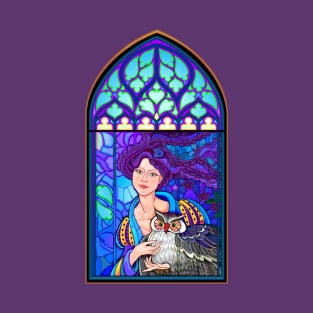 Fairy with owl in gothic window. T-Shirt