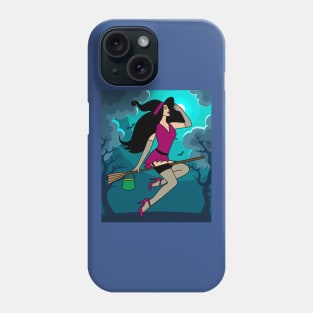 Flying Witch On A Broomstick With A Hat Phone Case