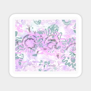 Abstract white and pink wiggle lines and black dots Magnet