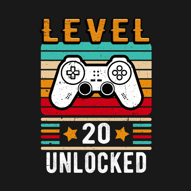 Level 20 Unlocked Birthday Retro Vintage Gamer Fun by Foxxy Merch