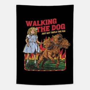 Walking The Dog Funny Cerberus 3 Headed Devil Dog Tapestry