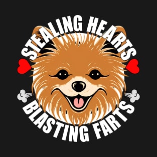 Funny Pomeranian Stealing Hearts Blasting Farts Puppy Dog T-Shirt