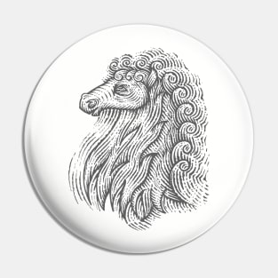 Side Profile of a Horse Head with Curly Hair Hand Drawn Illustration Pin