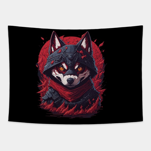 evil ninja dog Tapestry by Ginta Art Abstract 