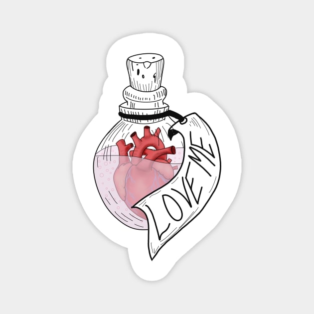 Love Potion - Anatmoical Heart In A Bottle Magnet by DesignsBySaxton