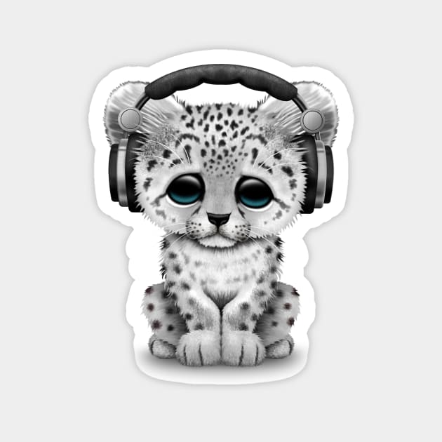 Cute Snow leopard Cub Dj Wearing Headphones Magnet by jeffbartels