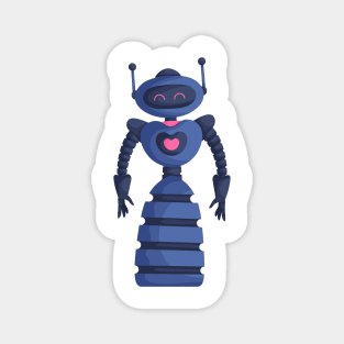 Dark Blue Cute Girl Robot Magnet