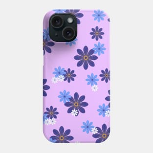 Blue and White Flower Pattern on Purple Background Phone Case