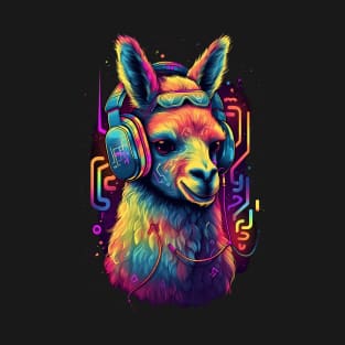 Llama Rocking Out with Multihued Soundwaves T-Shirt