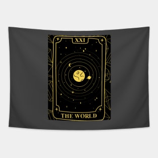 The World Tarot Card and Crystals Graphic Tapestry