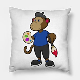 Monkey as Painter with Paint & Brush Pillow