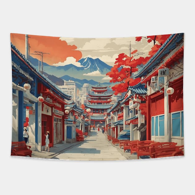 Daegu South Korea Travel Tourism Retro Vintage Tapestry by TravelersGems