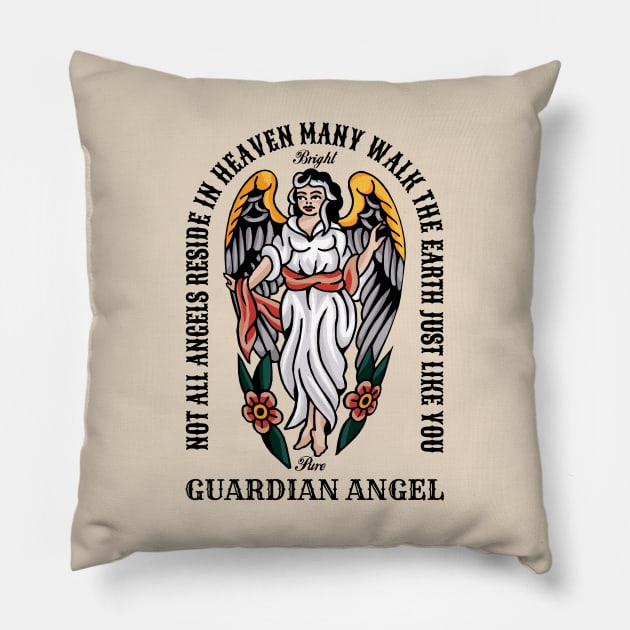 Vintage Guardian Angel Bright and Pure Pillow by KewaleeTee