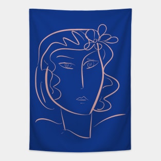 Minimal Line Portrait of a girl with a flower Tapestry