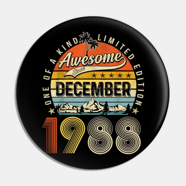 Awesome Since December 1988 Vintage 35th Birthday Pin by Red and Black Floral