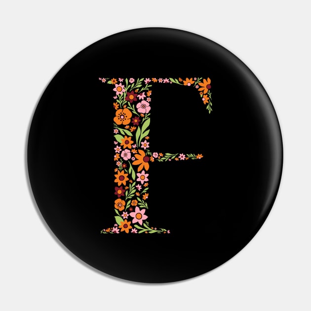 Retro Floral Letter F Pin by zeljkica