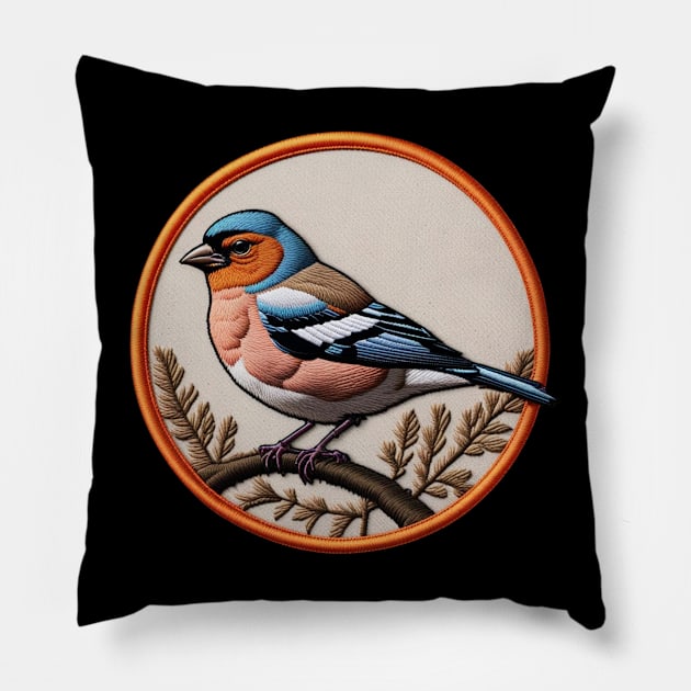 Chaffinch Embroidered Patch Pillow by Xie