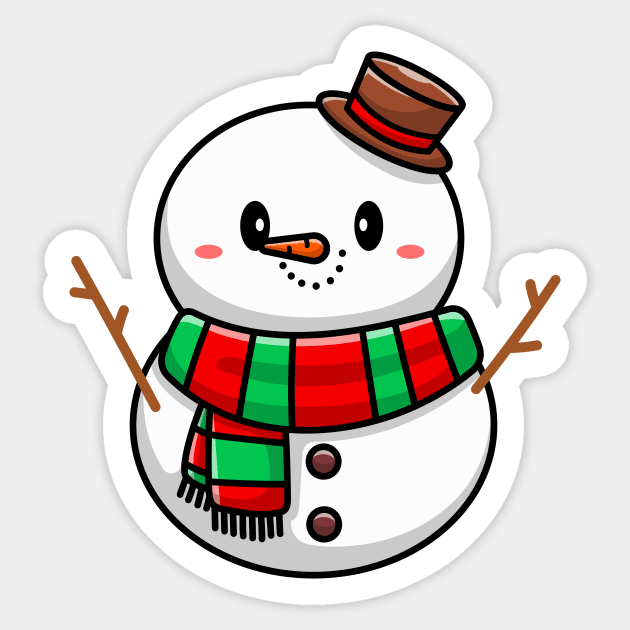 Cute Snowman Cartoon Vector Icon Illustration - Snowman - Sticker