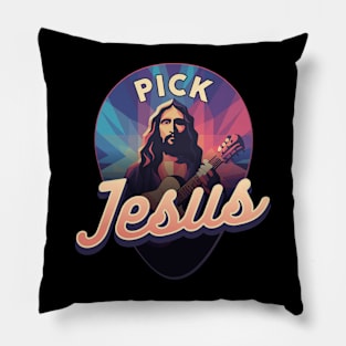 Pick Jesus Inspirational Guitar Pick Musician Design Pillow