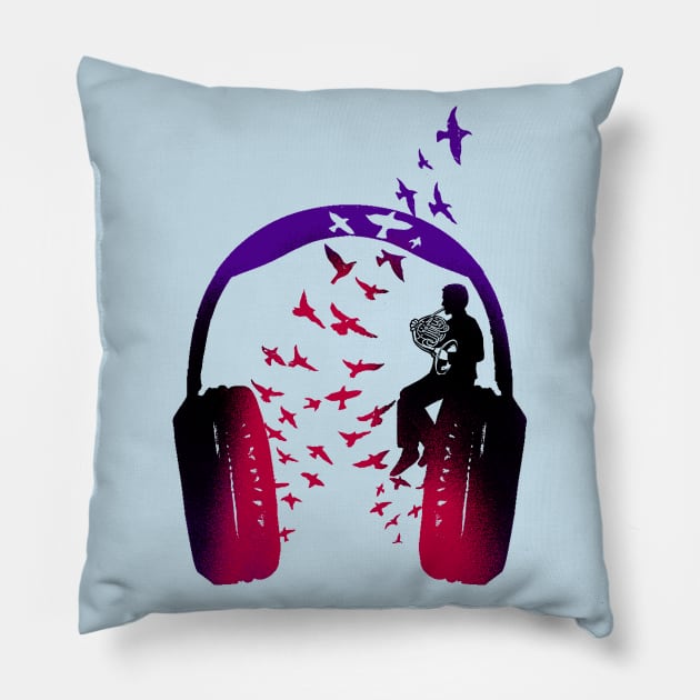 Headphone Music French Horn Pillow by barmalisiRTB