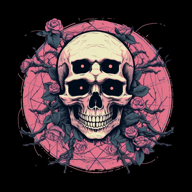 Psychedelic Skull With Roses and Pink Flowers by TOKEBI