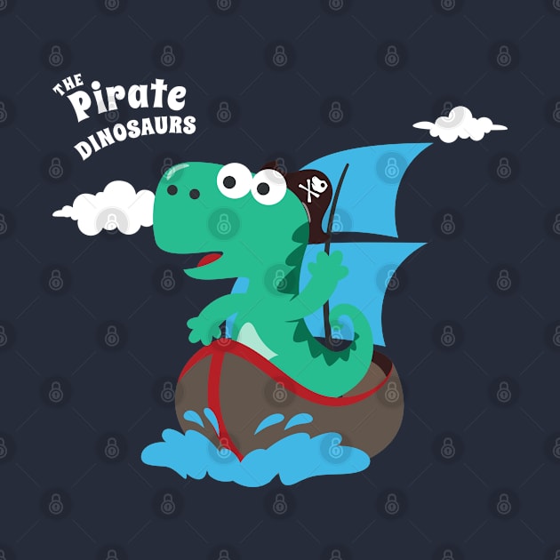 Vector illustration of dinosaur pirate on a ship at the sea by KIDS APPAREL