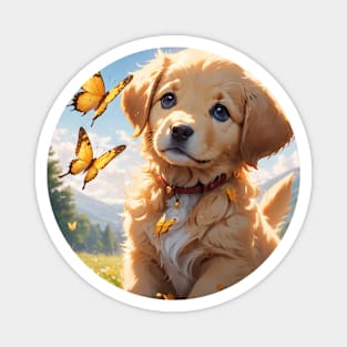 Cute Golden Retriever Puppy with Yellow Butterflies Magnet