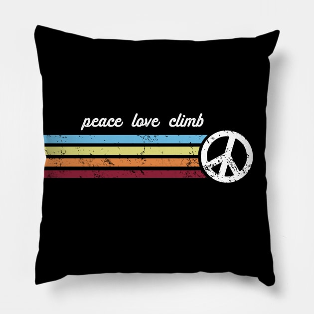 Retro Stripes Peace Love Climb Pillow by Jitterfly