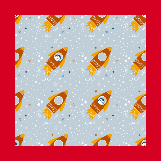 Cute seamless pattern with rockets and stars by DanielK