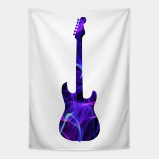 Purple Flame Guitar Silhouette on Black Tapestry