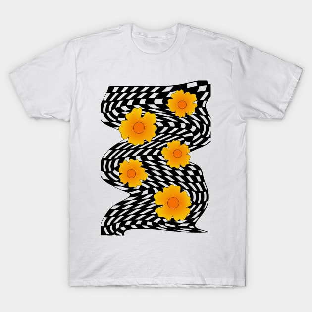 Trippy Psychedelic Checkered Seventies Flower Design Women's T-Shirt