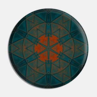 Mosaic Kaleidoscope Flower Orange and Blue Pin