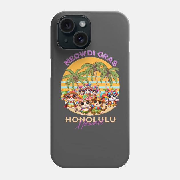 Cats carnival in Honolulu Hawaii Meowdi Gras Phone Case by BrisaArtPrints