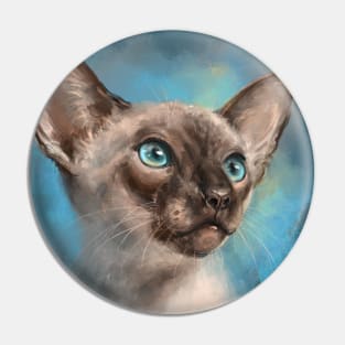 Close Up Painting of a Gorgeous Siamese Cat with Blue Eyes and Blue Background Pin