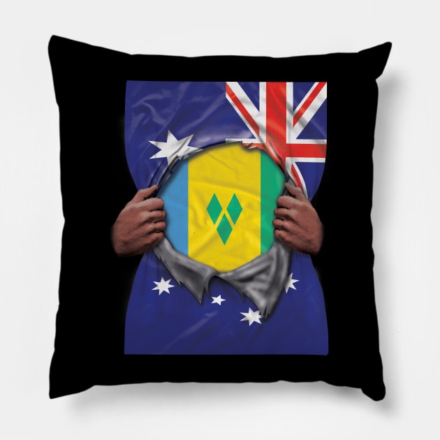 St Vincent And The Grenadines Flag Australian Flag Ripped - Gift for Saint Vincentian From St Vincent And The Grenadines Pillow by Country Flags