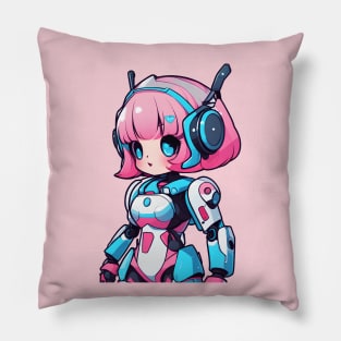 Cute bubblegum robot girl Pillow