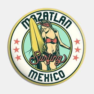 Vintage Surfing Badge for Mazatlan, Mexico Pin