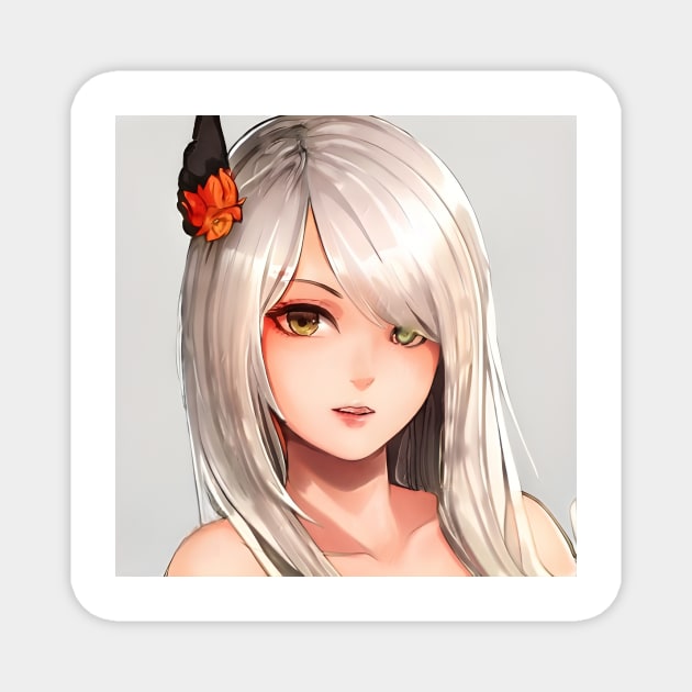 White Hair Anime Girl Magnet by animegirlnft