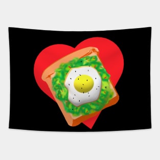 Avocado Toast Lovers Toast with Egg on a Bright Red Heart (Black Background) Tapestry