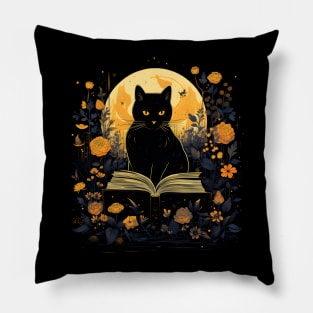 Floral Black Cat And Book Catshirt Pillow