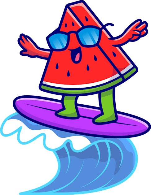 Cute Watermelon Surfing In The Sea Cartoon Kids T-Shirt by Catalyst Labs