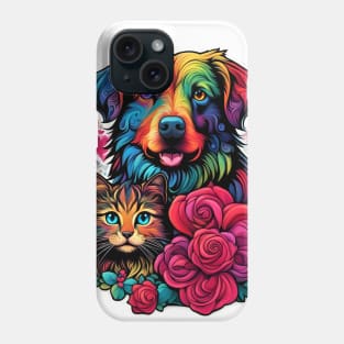 Dog, cat and roses Phone Case