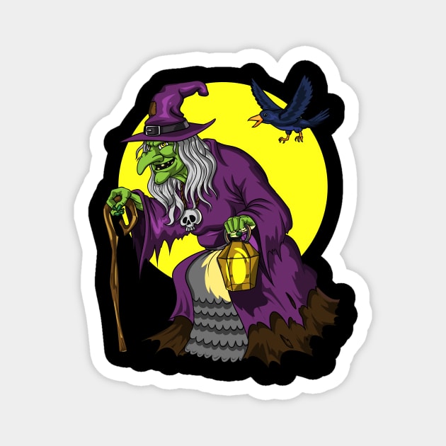 Scary Witch And Raven Halloween Magnet by underheaven