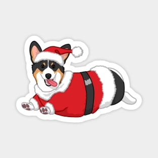 Cute Tricolor Corgi in Santa Christmas Costume Magnet