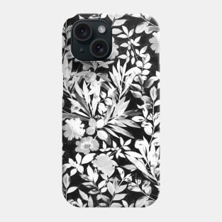 Textured Silver Grey and White Leaves on Black Phone Case