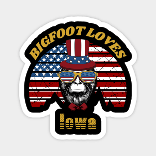 Bigfoot loves America and Iowa Magnet