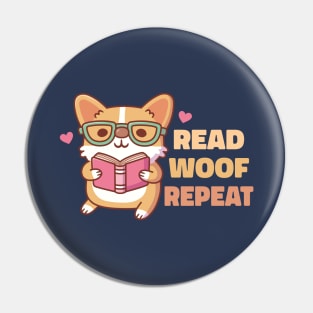 Cute Corgi With Glasses Read Woof Repeat Pin