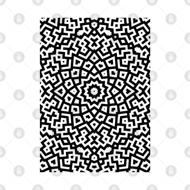 Geometric Mandala Abstract Design Black and White Pattern by love-fi