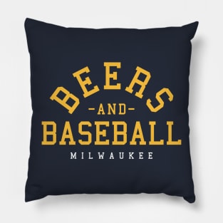 Milwaukee 'Beers and Baseball' Fan T-Shirt: Swing into the Brew City Spirit with Bold Baseball Style! Pillow