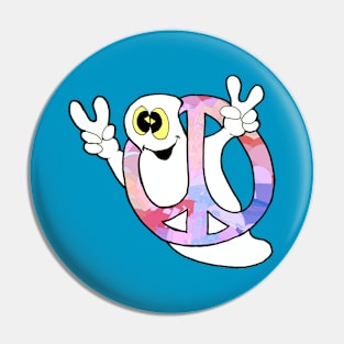 Peace ghost inside a groovy peace sign Pin